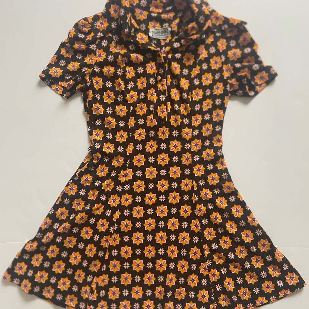 Corky Craig California Vintage 60s/70s Orange Brown Yellow Mini Dress Size Small